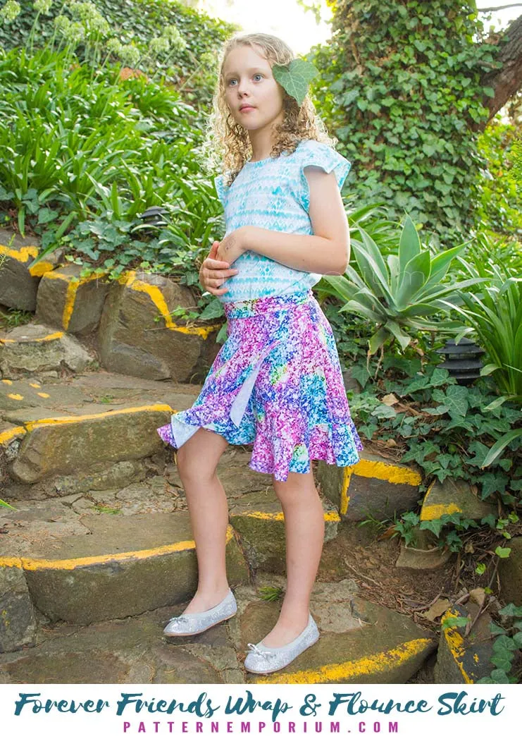 Forever Friends | Girls Wrap & Flounce Skirt Sewing Pattern