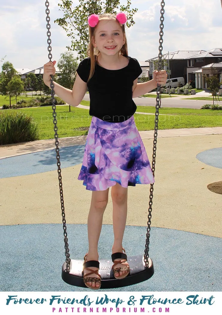 Forever Friends | Girls Wrap & Flounce Skirt Sewing Pattern