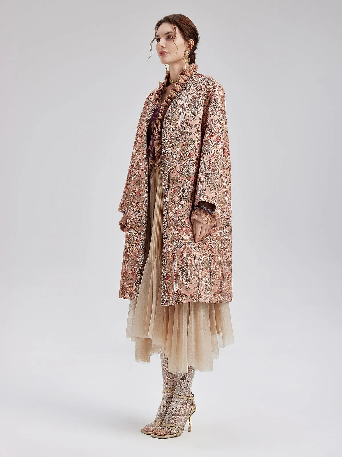 Gold Embroidered Jacquard Beaded Coat