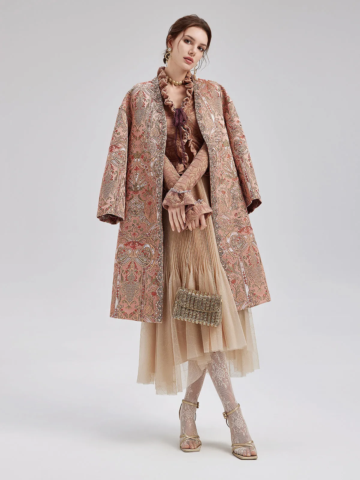 Gold Embroidered Jacquard Beaded Coat