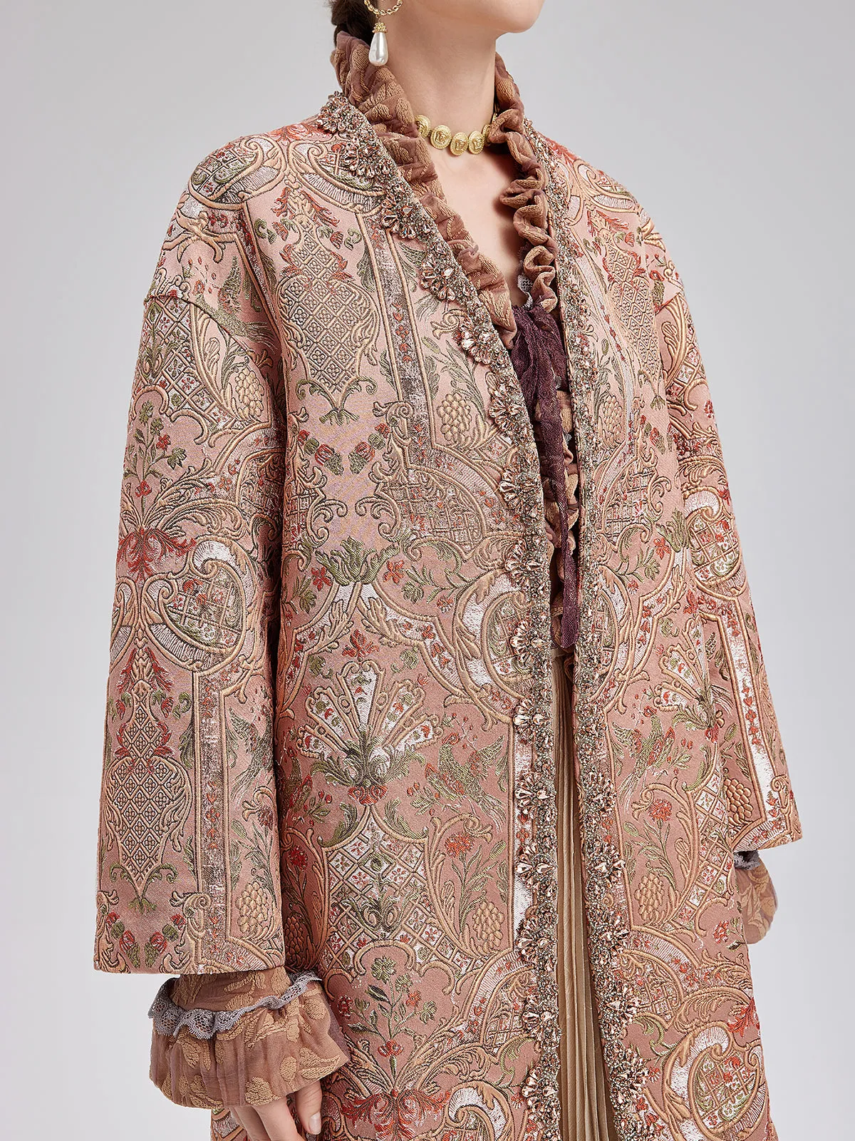 Gold Embroidered Jacquard Beaded Coat