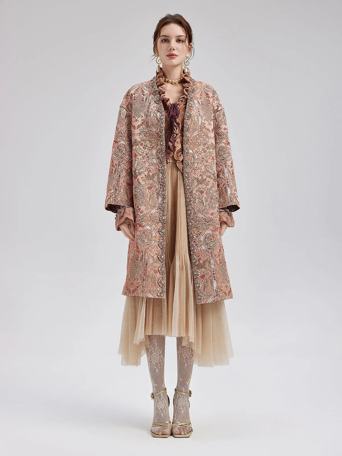 Gold Embroidered Jacquard Beaded Coat