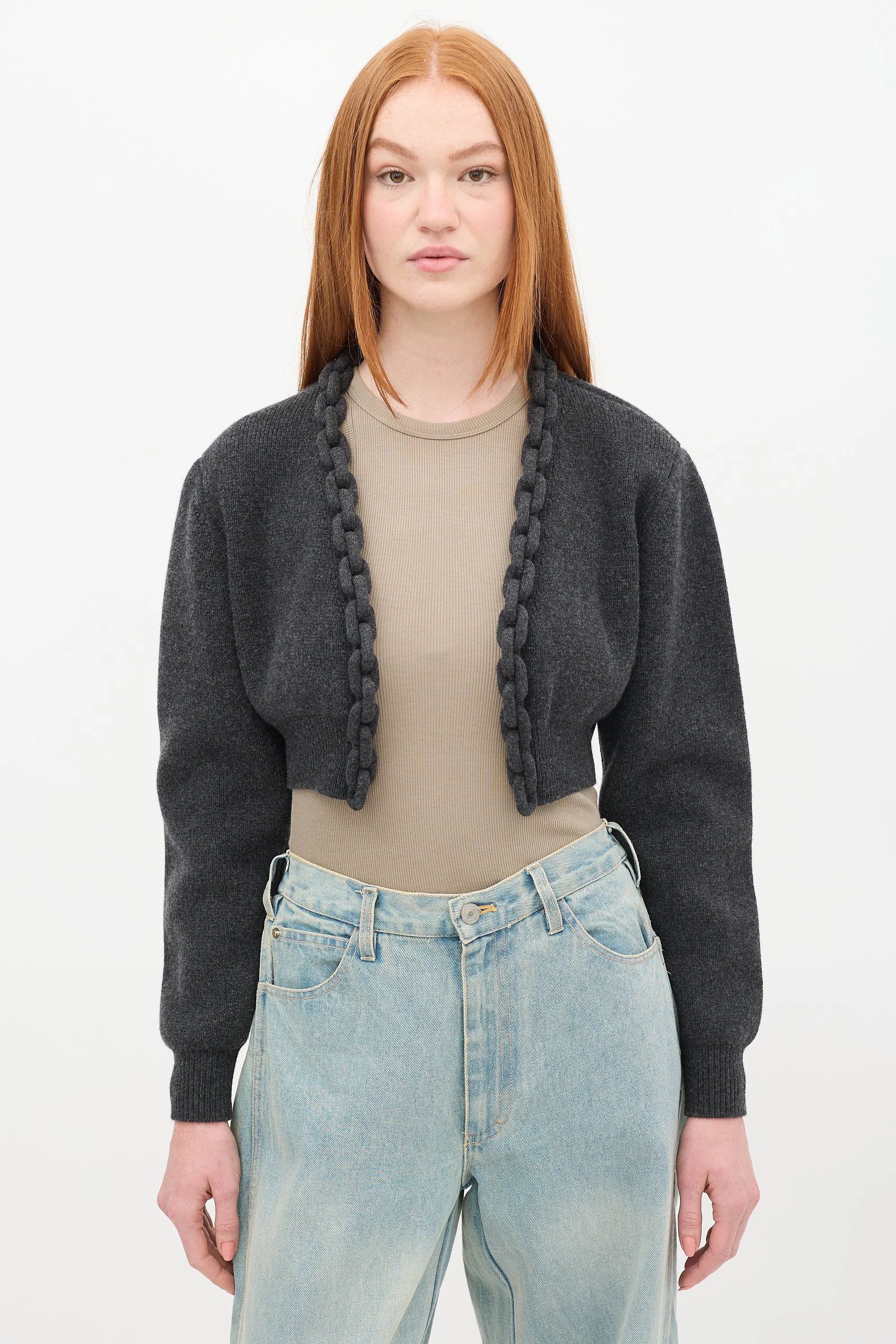 Grey Wool Knit Chain Link Cardigan