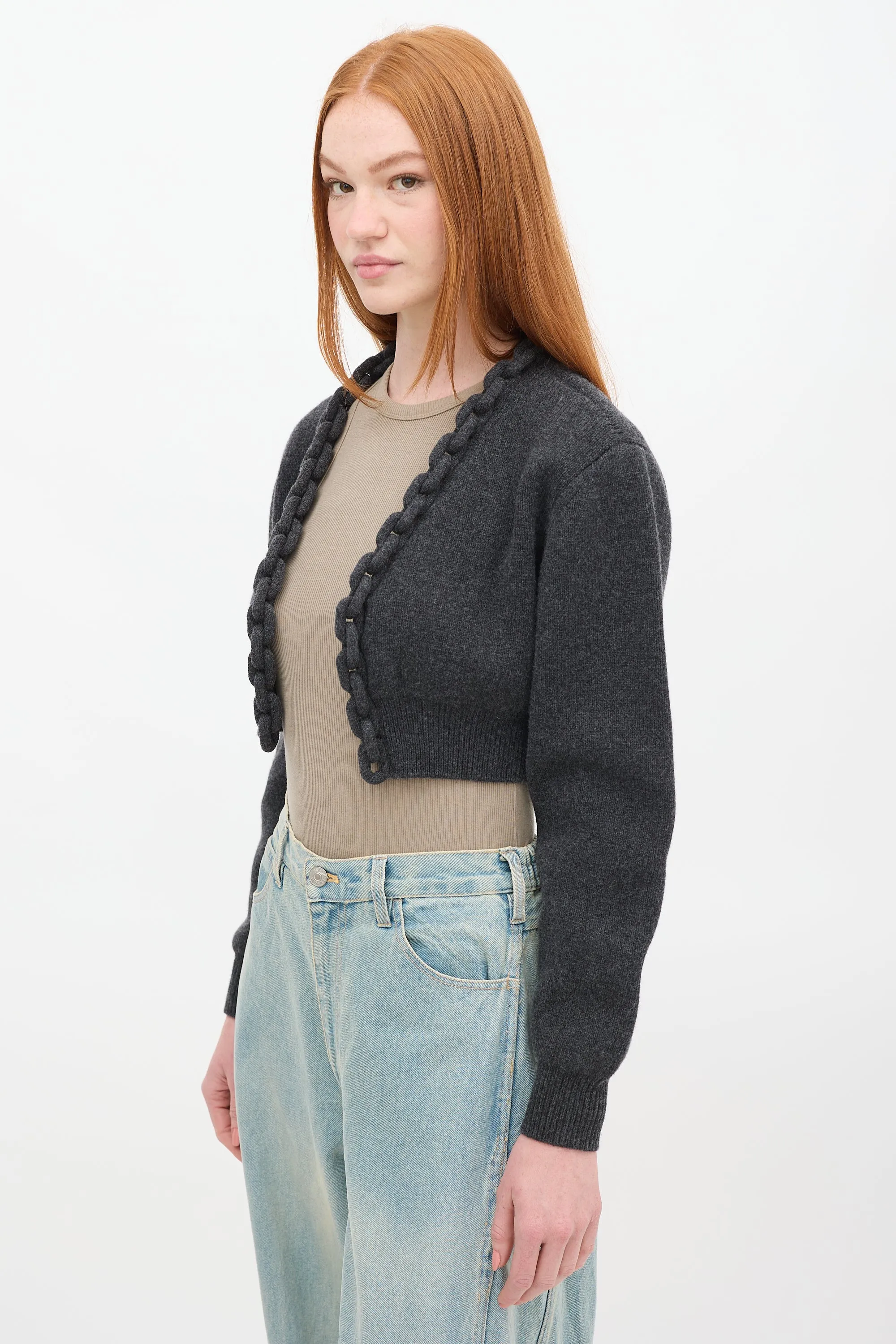 Grey Wool Knit Chain Link Cardigan