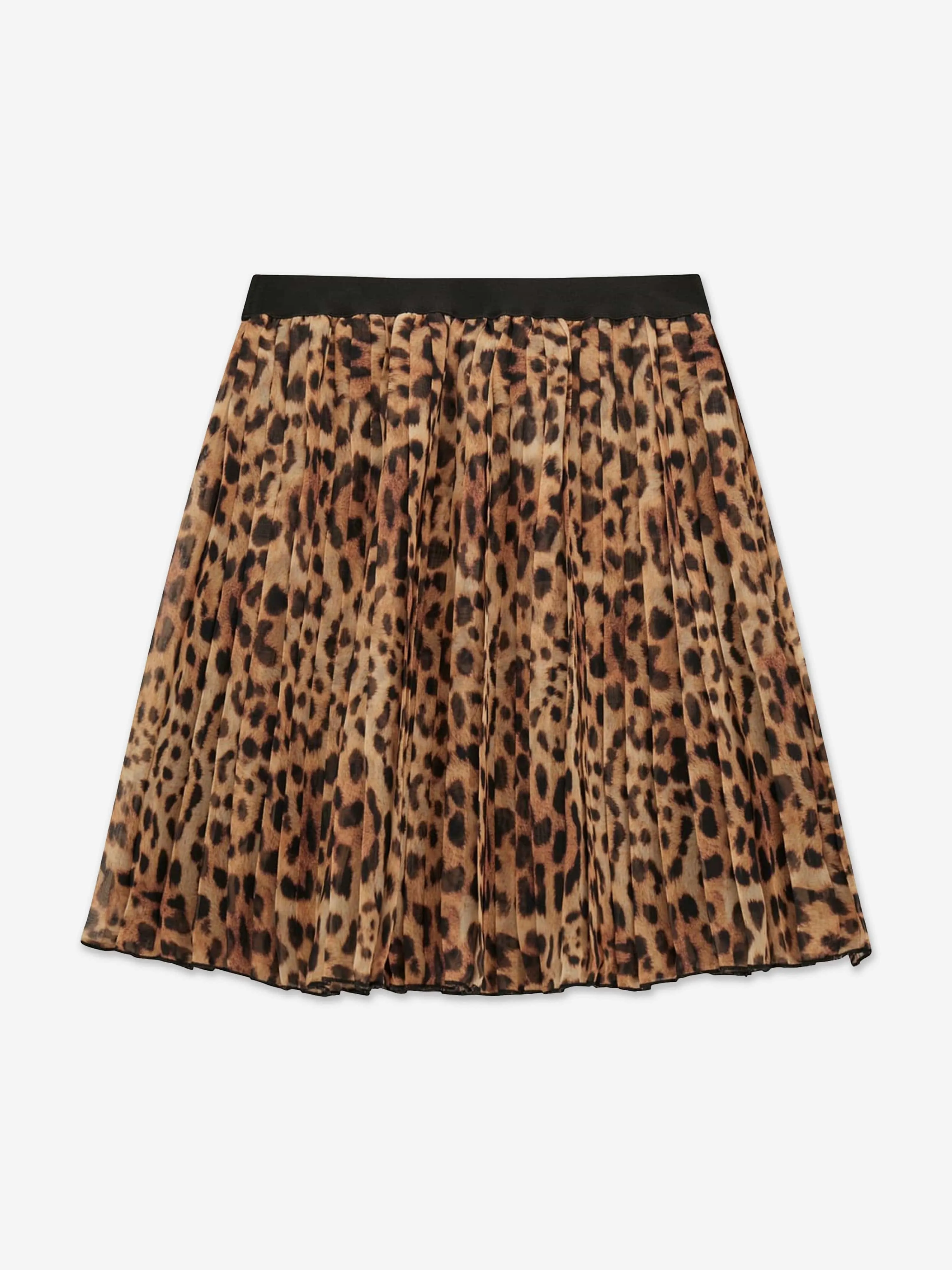 Guess Girls Leopard Chiffon Pleated Midi Skirt in Brown