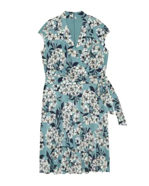 Katy Midi Tie Waist Dress | Light Blue / White