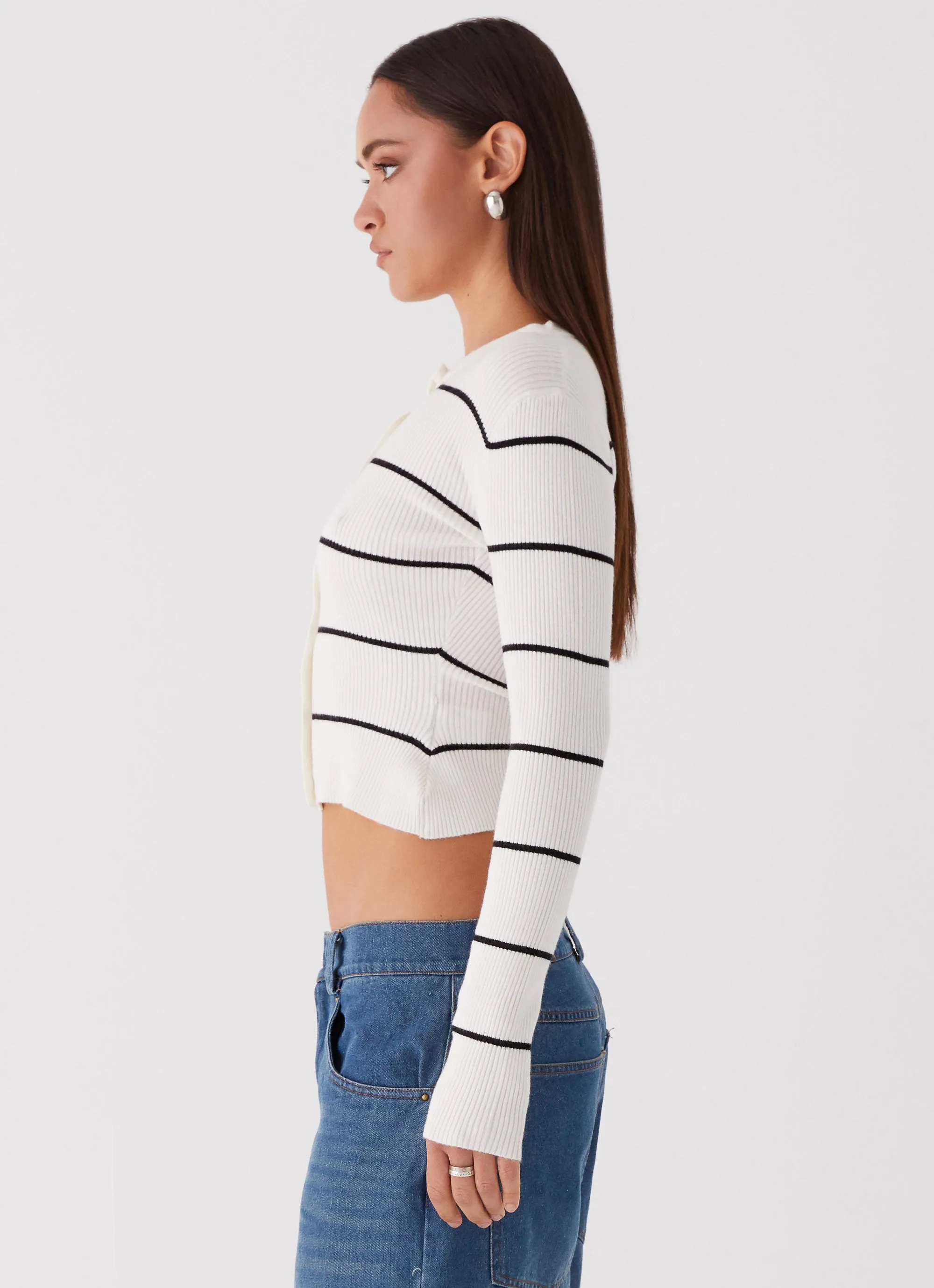 Kaylee Fitted Cardigan - White Stripe