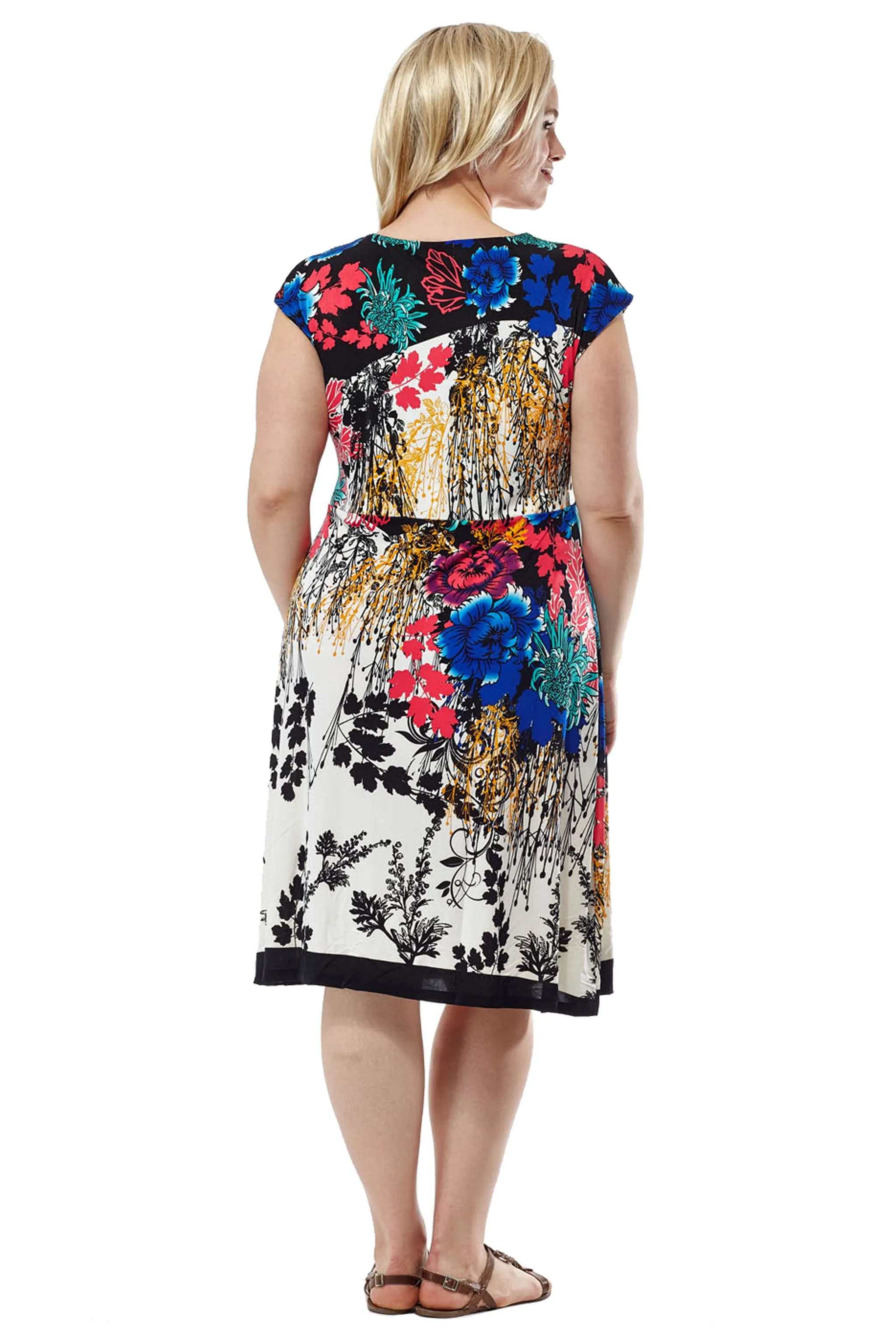 La Cera Plus Size Multi Print Cross-Over Front Dress