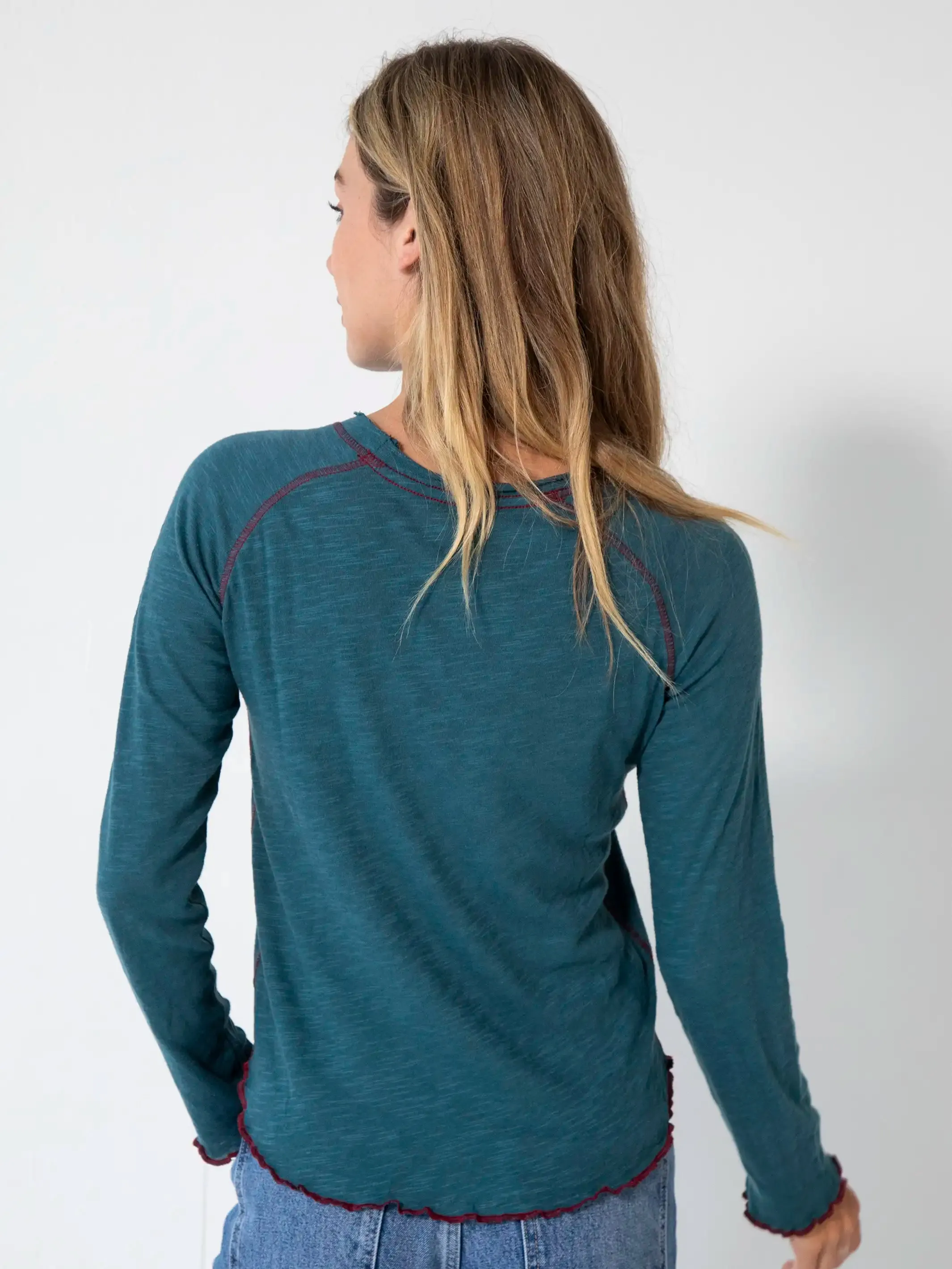 Lily Cotton Long Sleeve Tee Shirt - Teal