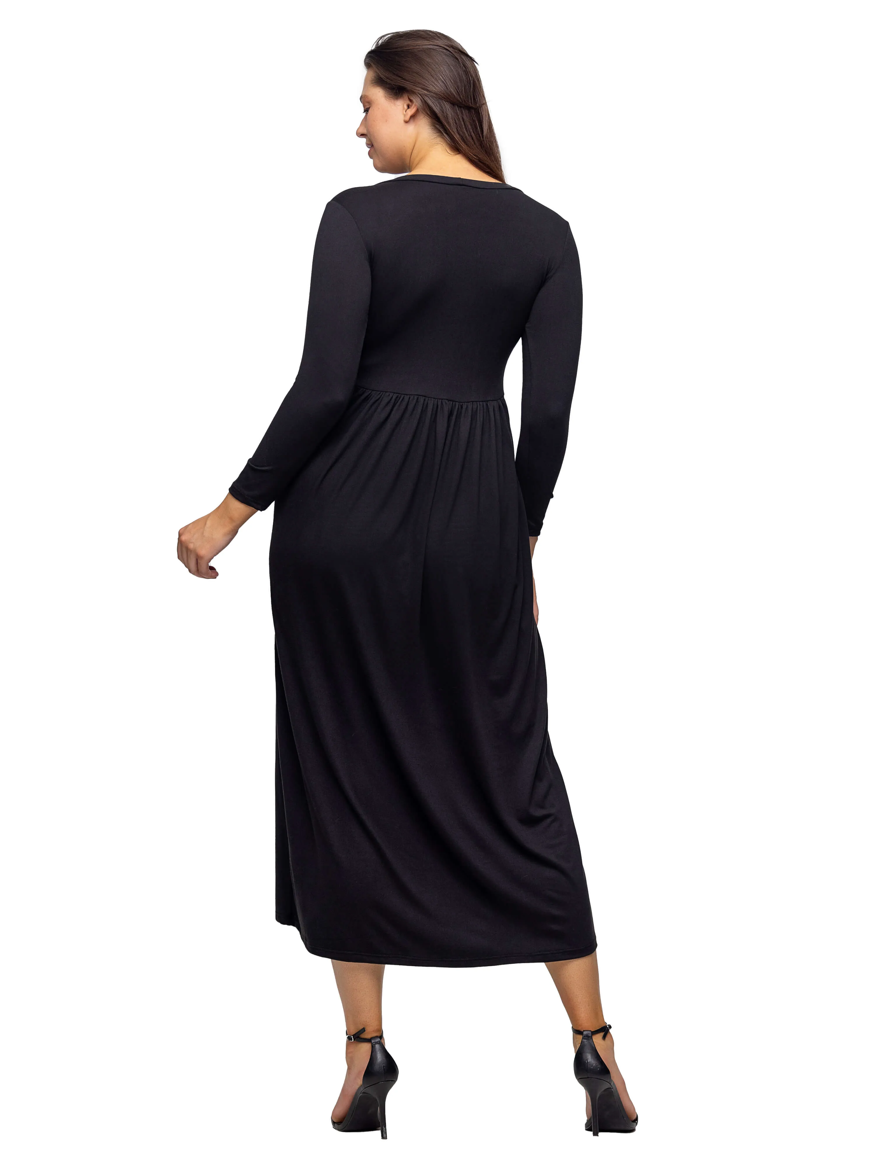 Long Sleeve Empire Waist Pocket Maxi Dress