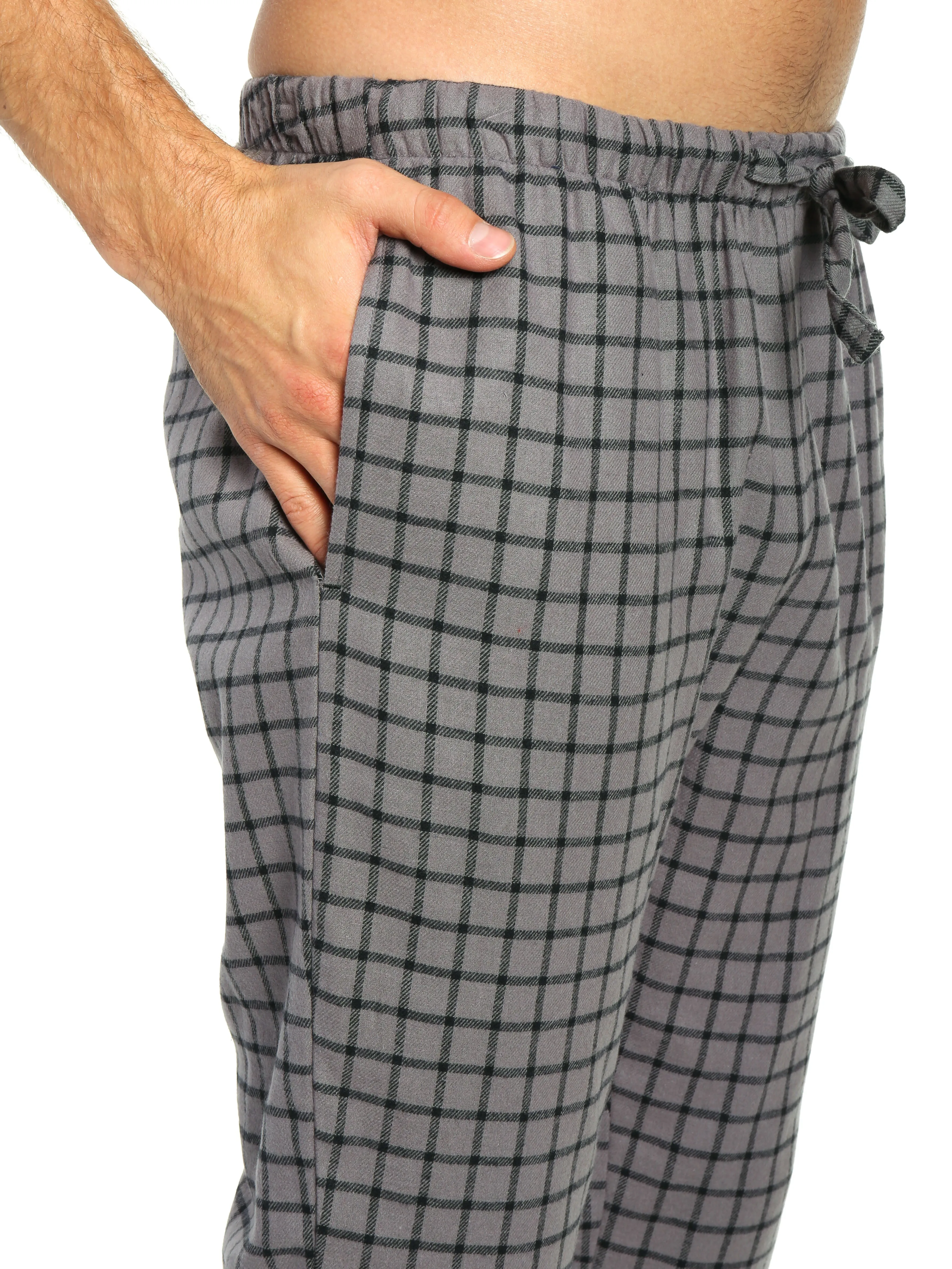 Mens 100% Cotton Flannel Jogger Lounge Pants - Checks - Charcoal Black