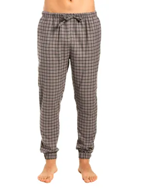 Mens 100% Cotton Flannel Jogger Lounge Pants - Checks - Charcoal Black