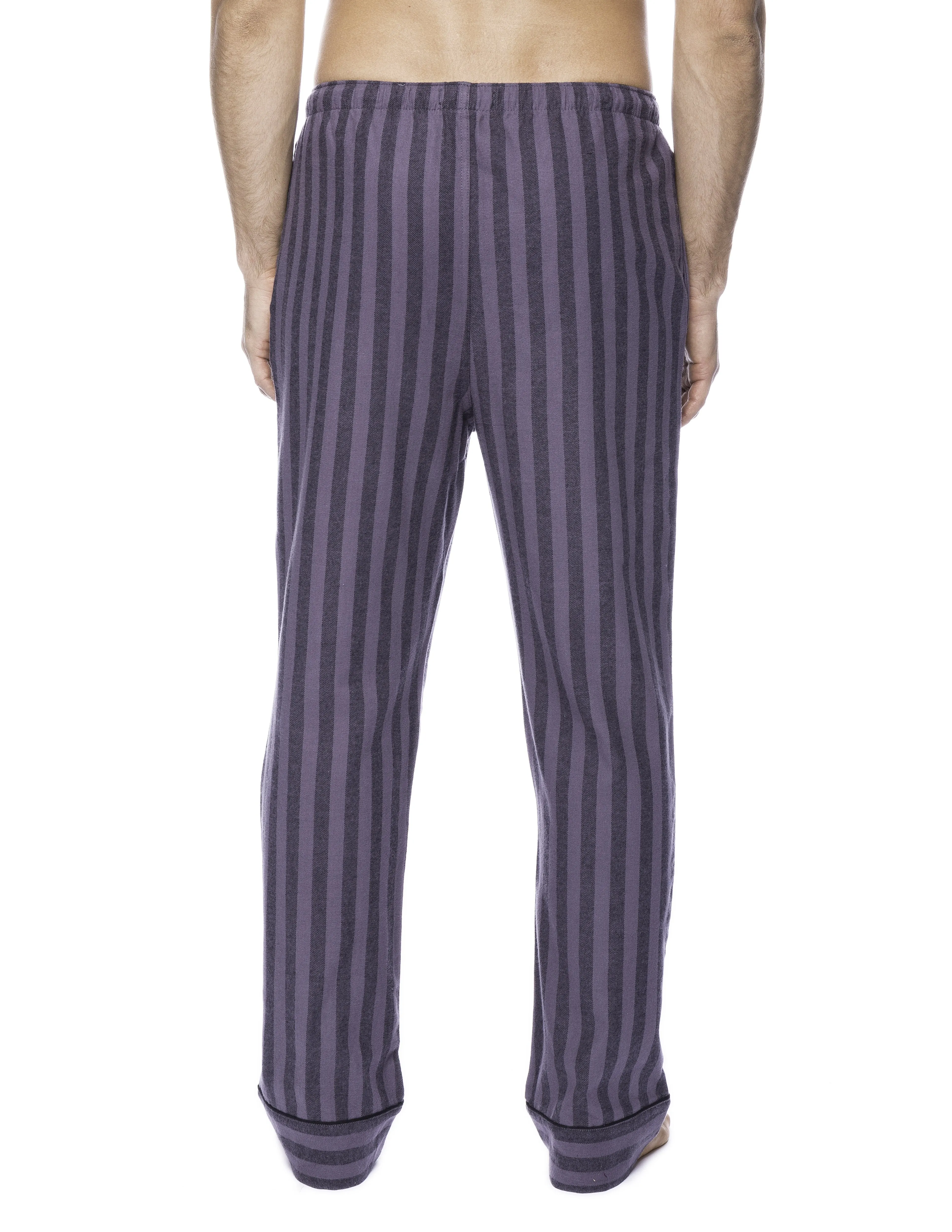 Mens Gingham 100% Cotton Flannel Lounge Pants - Stripes Black/Grey