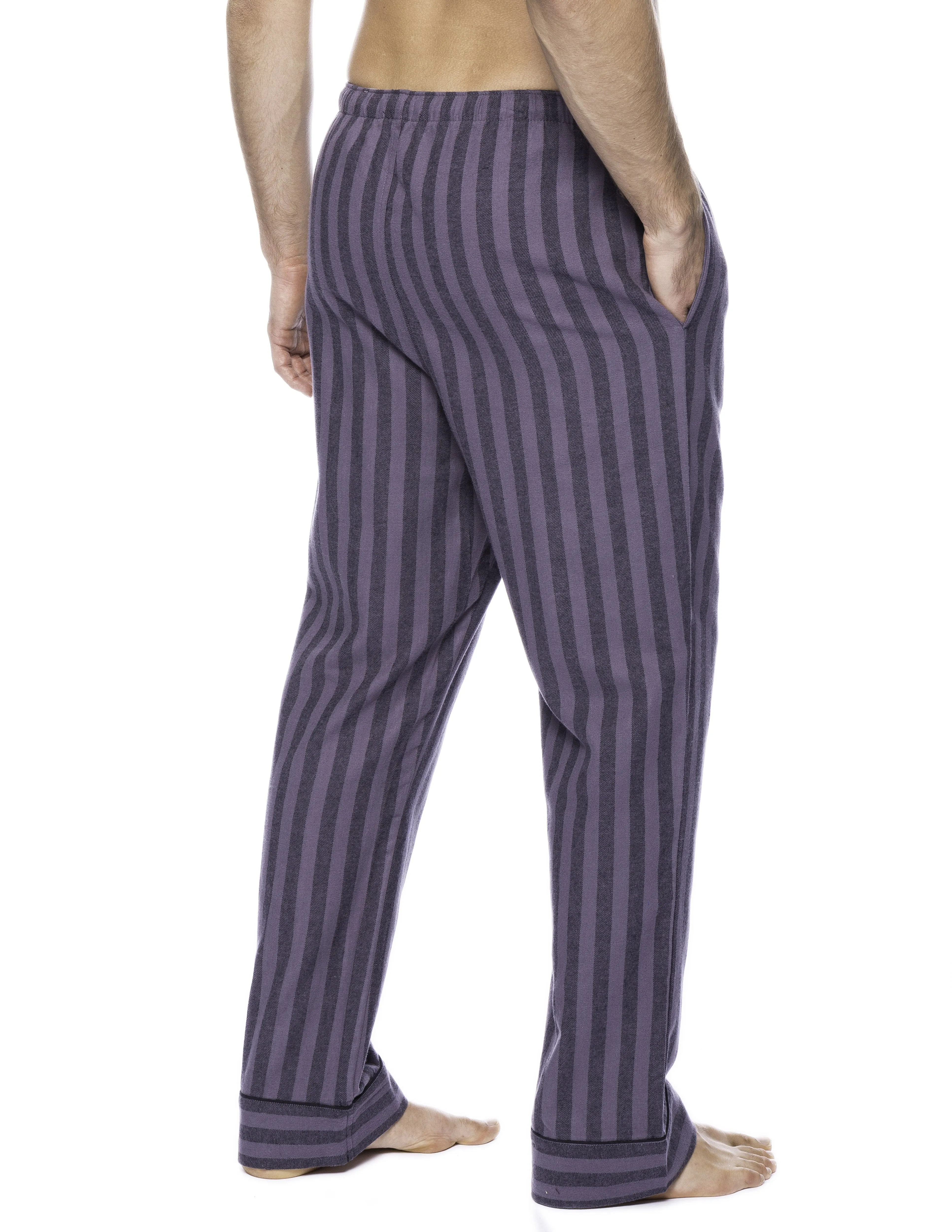 Mens Gingham 100% Cotton Flannel Lounge Pants - Stripes Black/Grey