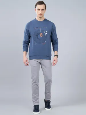 Men's Graphic Printed Blue Round Neck Sweatshirt