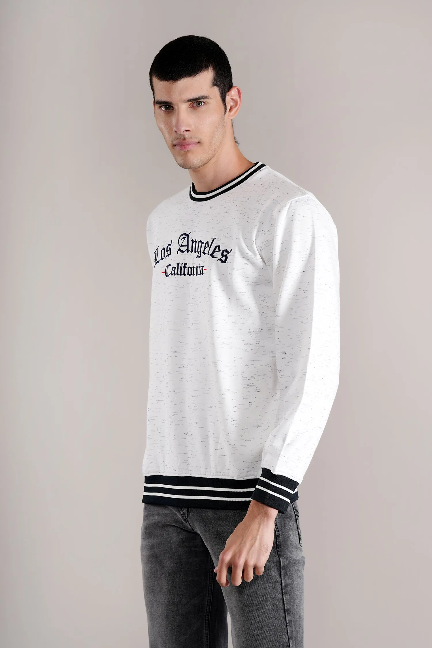 Men's Printed Off White Round Neck Sweatshirt