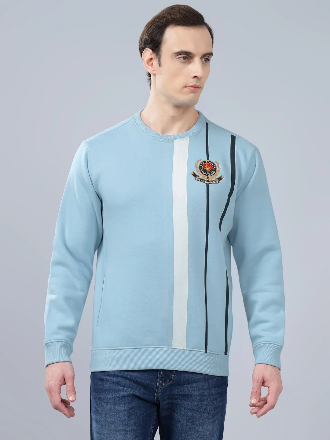 Men's Striped Blue Round Neck Sweatshirt