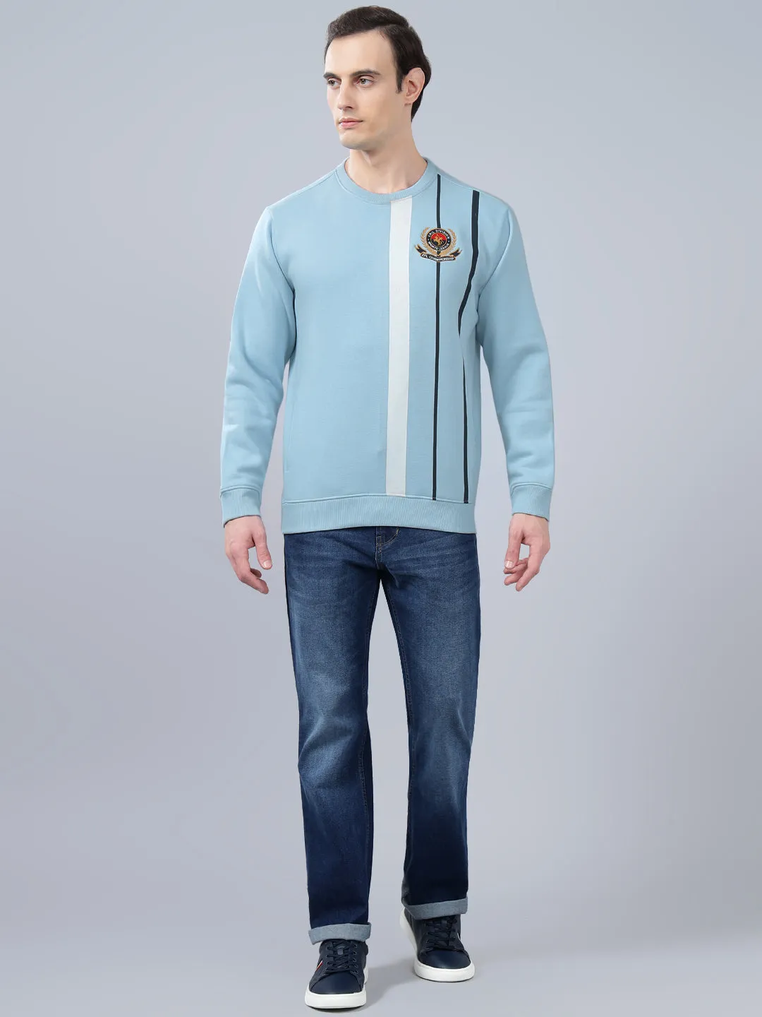 Men's Striped Blue Round Neck Sweatshirt