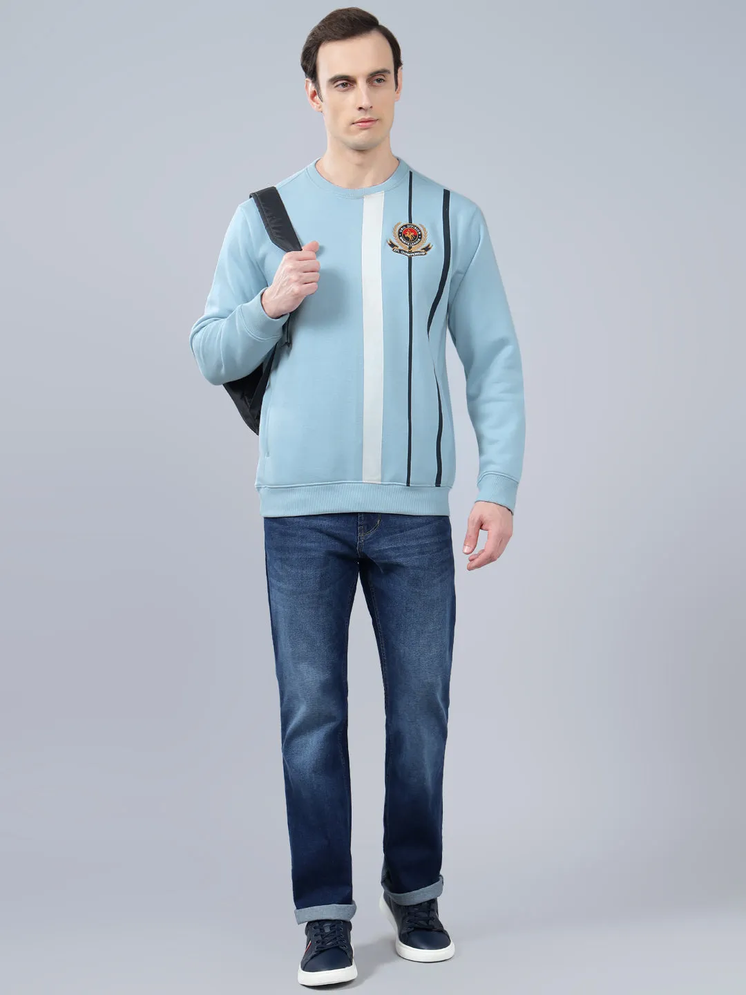 Men's Striped Blue Round Neck Sweatshirt