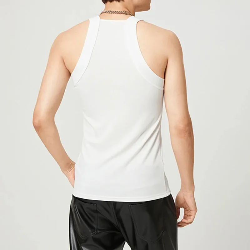 Men's Summer Vests American Style Street Casual Tank Top Male Fashion Sleeveless Square Neck Spliced Solid Color Tops 9C189