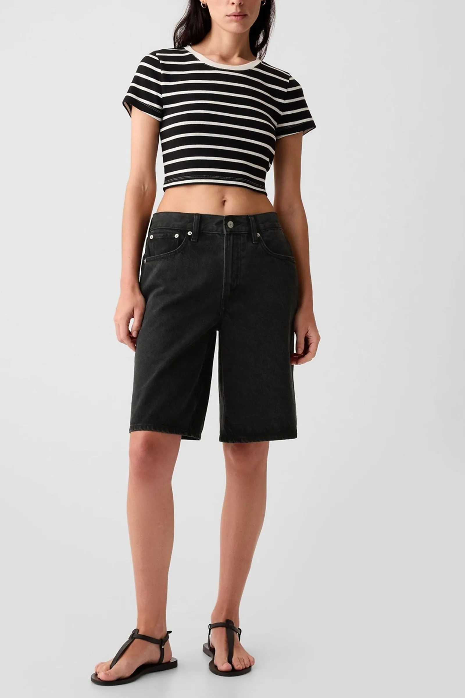 Mid Rise Longline Denim Shorts