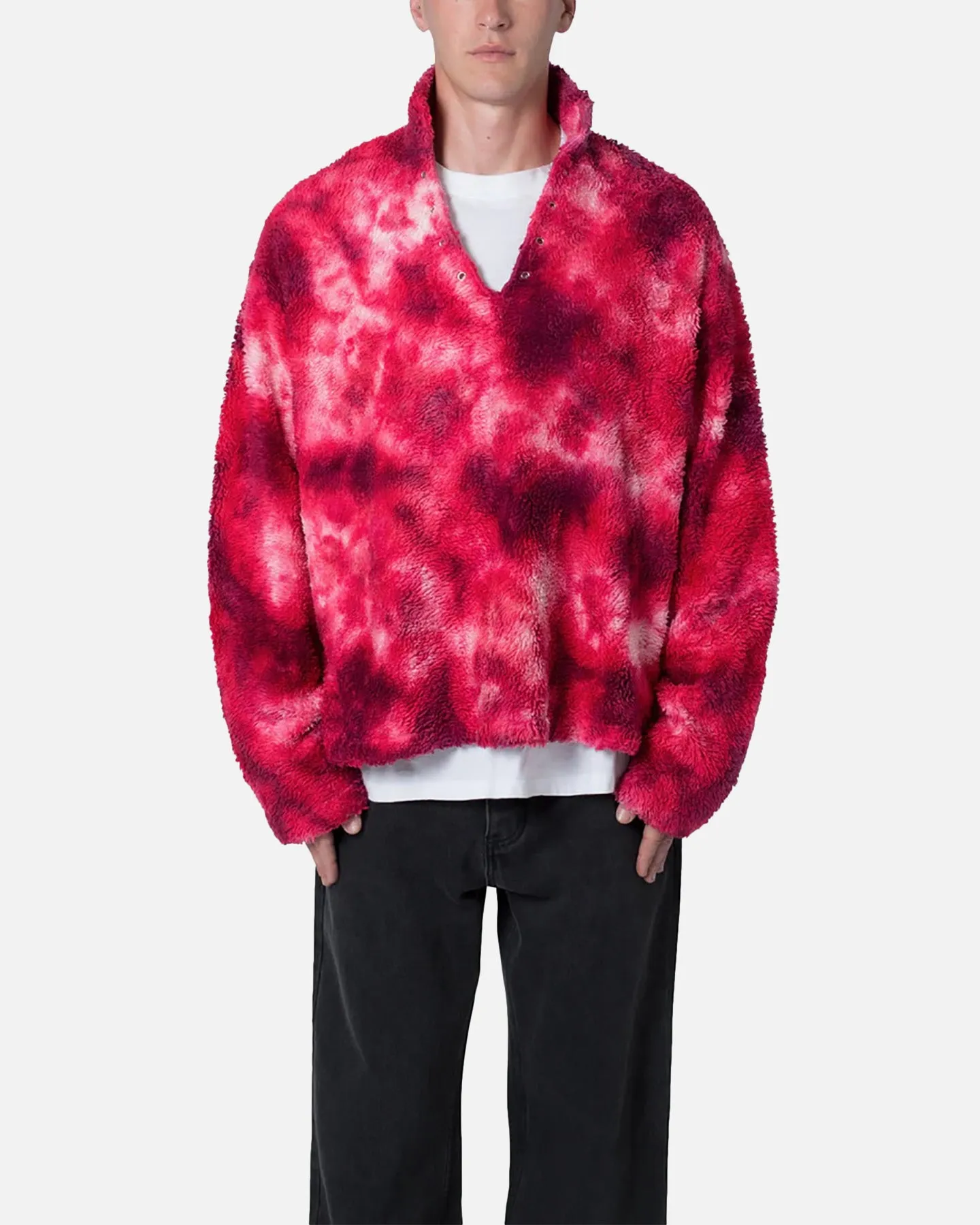 MNML Tie Dye Sherpa Pullover Sweater Magenta