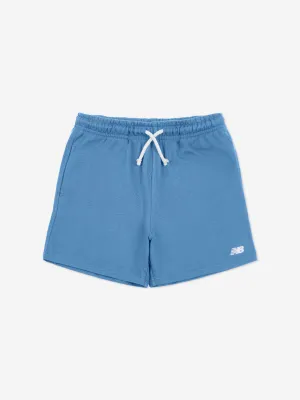 New Balance Boys French Terry Small Logo Shorts in Blue