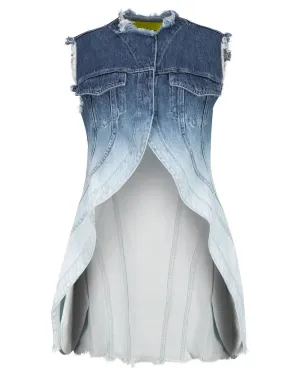 Ombre Blue High Low Denim Vest