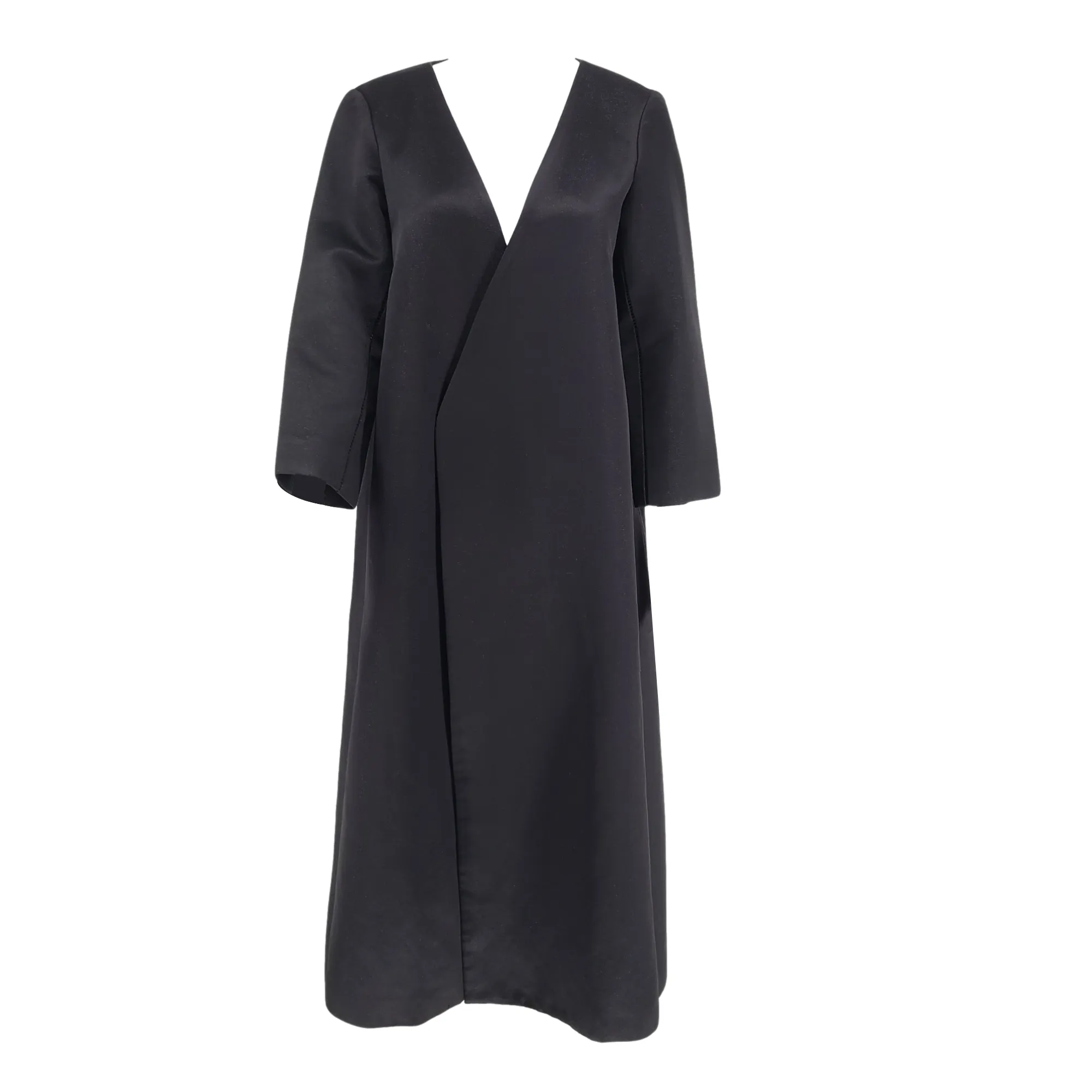 PAMELLA ROLAND Minimalist Black Satin Blazer Structured Eve Coat, Medium