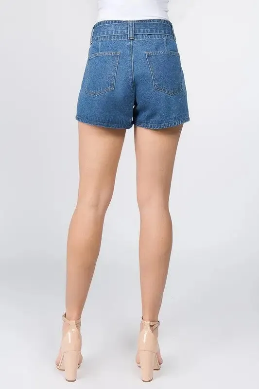 Paperbag Denim Shorts