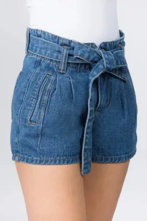 Paperbag Denim Shorts