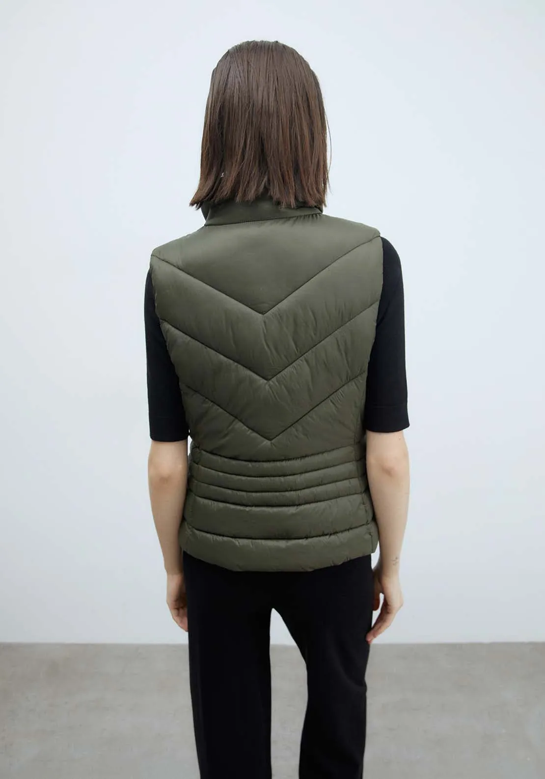 Plain Short Gilet - Khaki Green