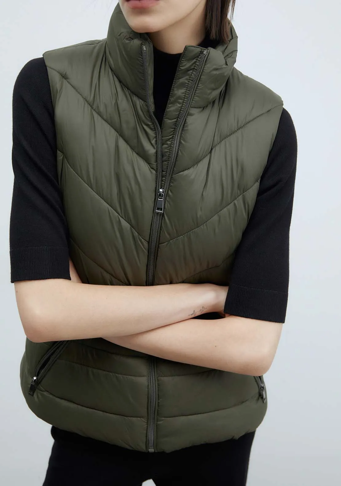 Plain Short Gilet - Khaki Green