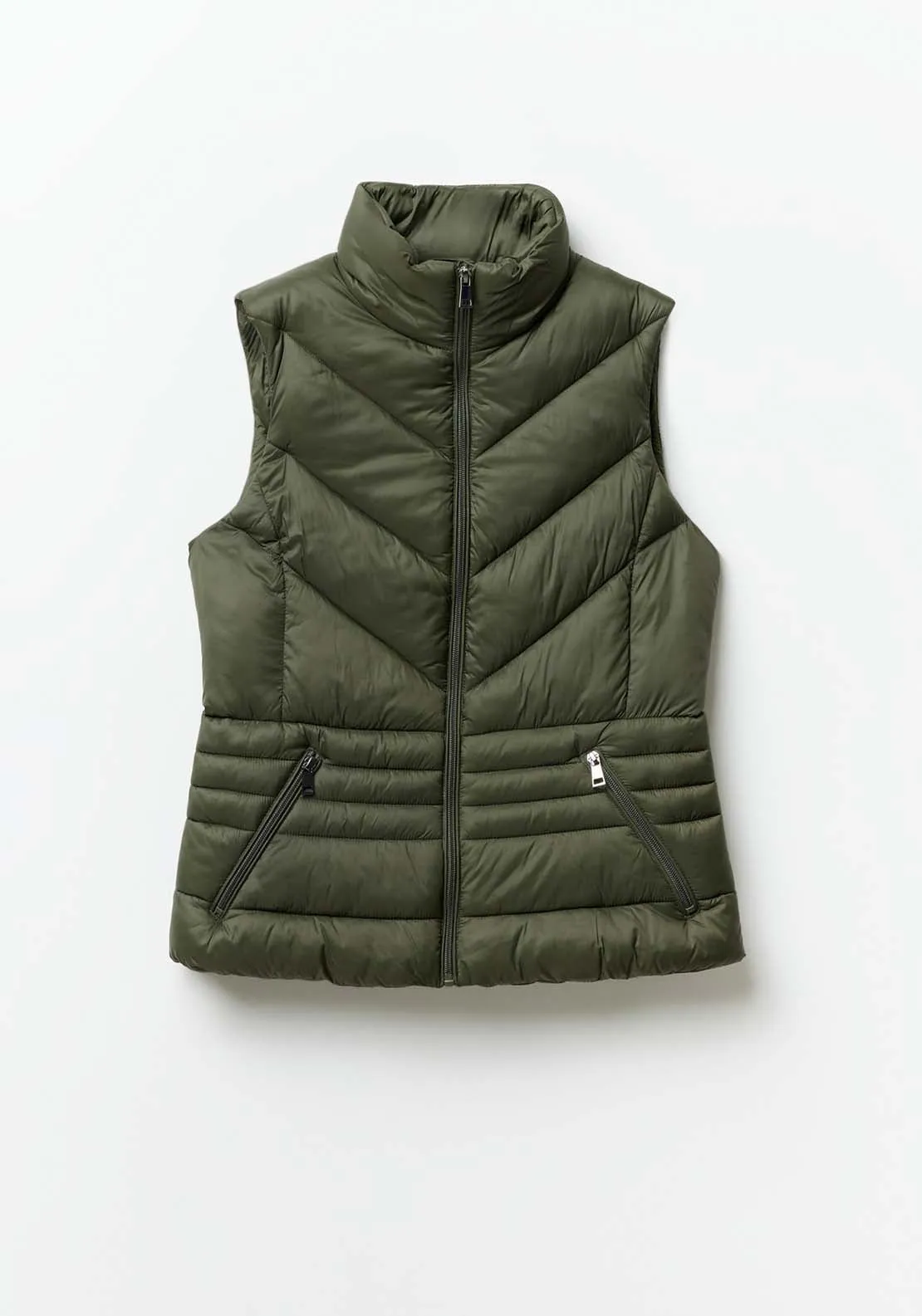 Plain Short Gilet - Khaki Green