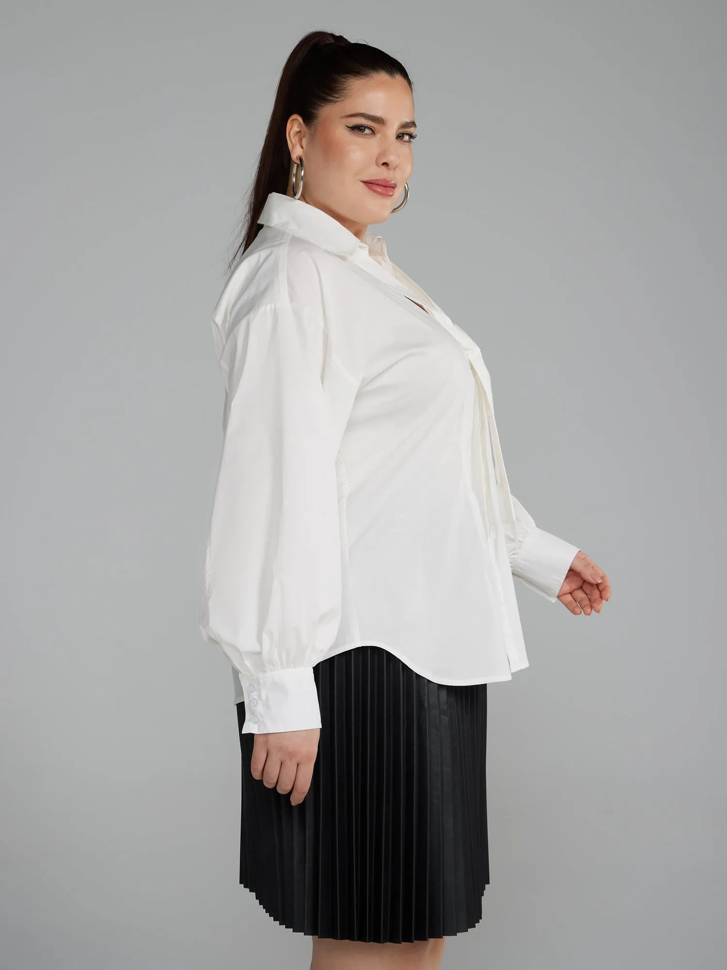 Plus Novelty Long Sleeve Tie Top