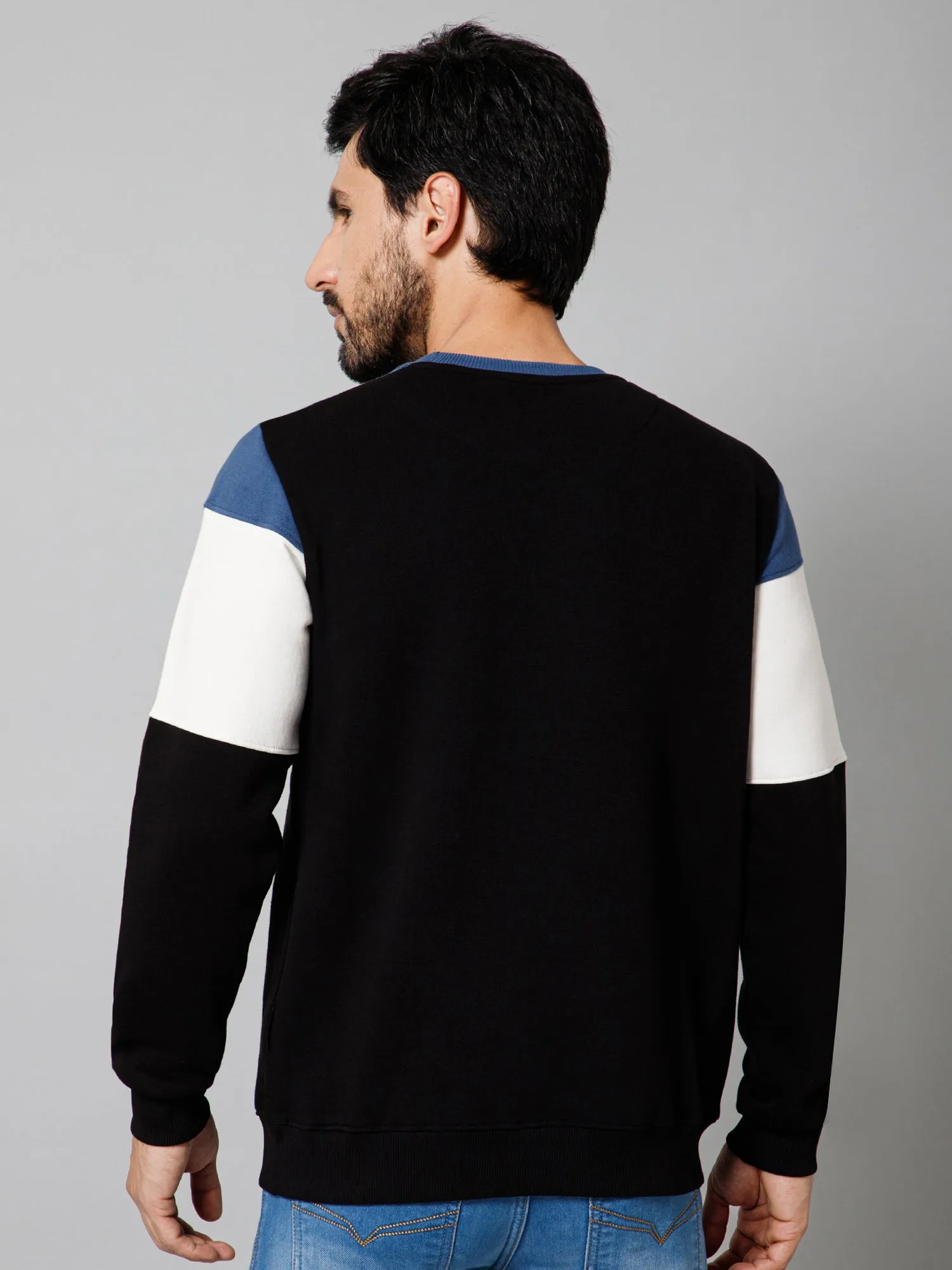 Printed Black Full Sleeves Round Neck Regular Fit Casual Sweatshirt For Men