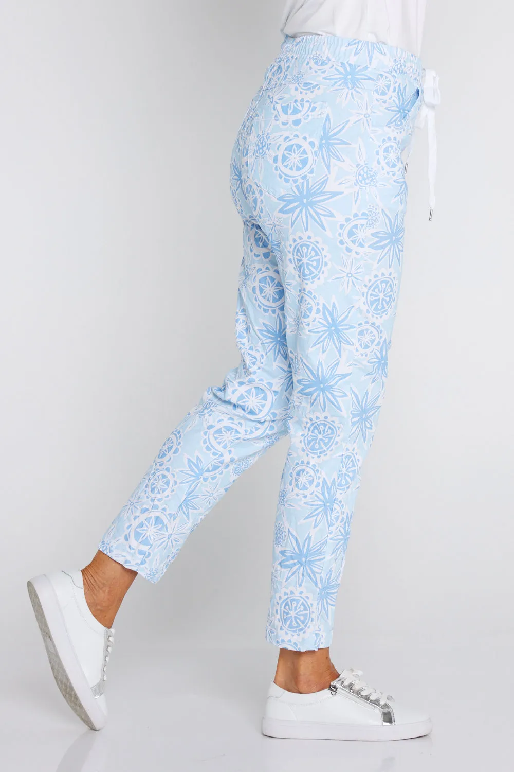 Printed Crushed Drawstring Pants - Summer Blue