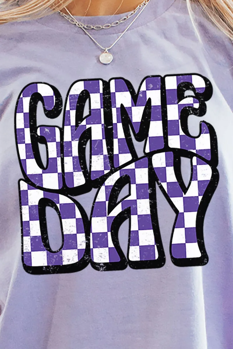 Purple Checkered Game Day Short Sleeve Relaxed Fit T-Shirt