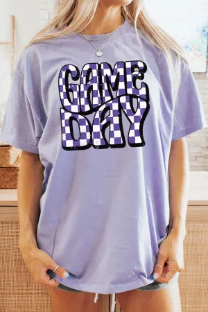 Purple Checkered Game Day Short Sleeve Relaxed Fit T-Shirt