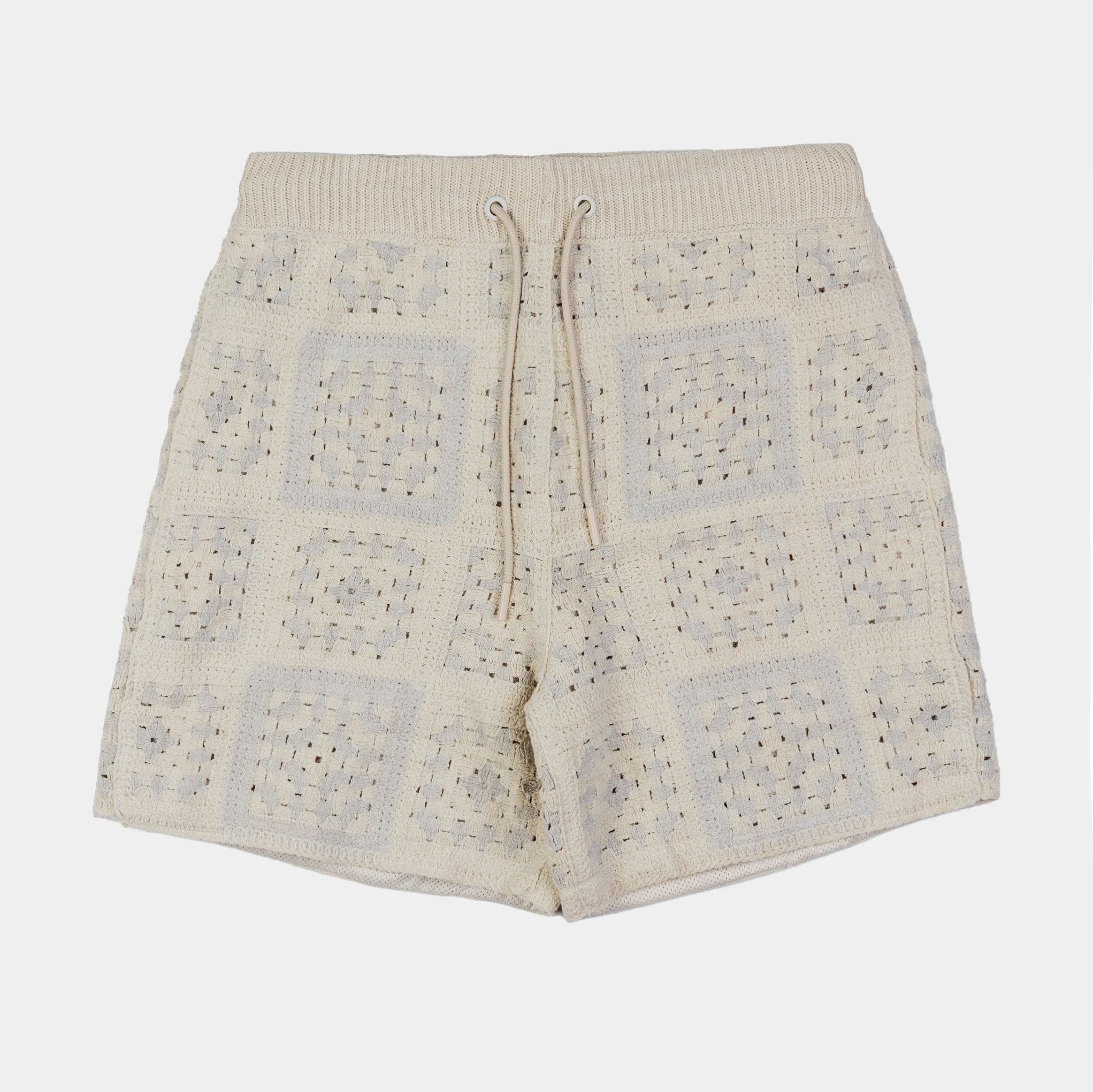 Quilt Crochet Mens Shorts (Tan/White)