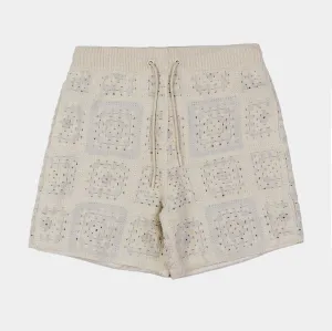 Quilt Crochet Mens Shorts (Tan/White)