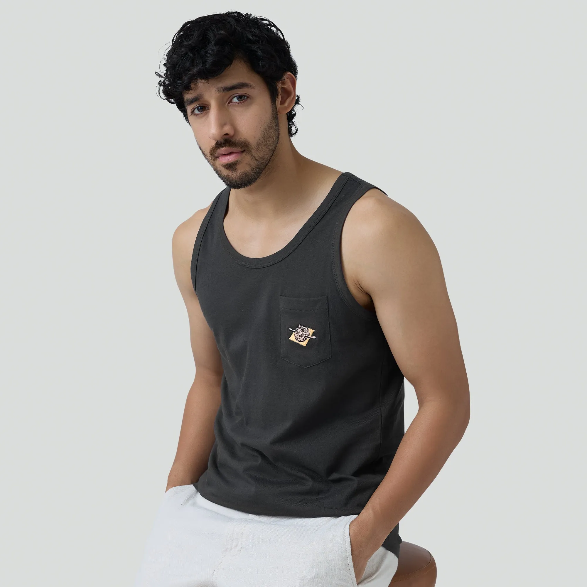 Renew Combed Cotton Tank Tops Charcoal Grey