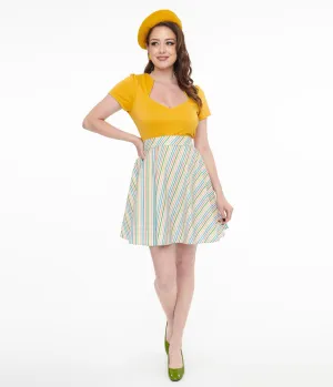 Retrolicious 1950s Rainbow Diagonal Stripe Skater Skirt