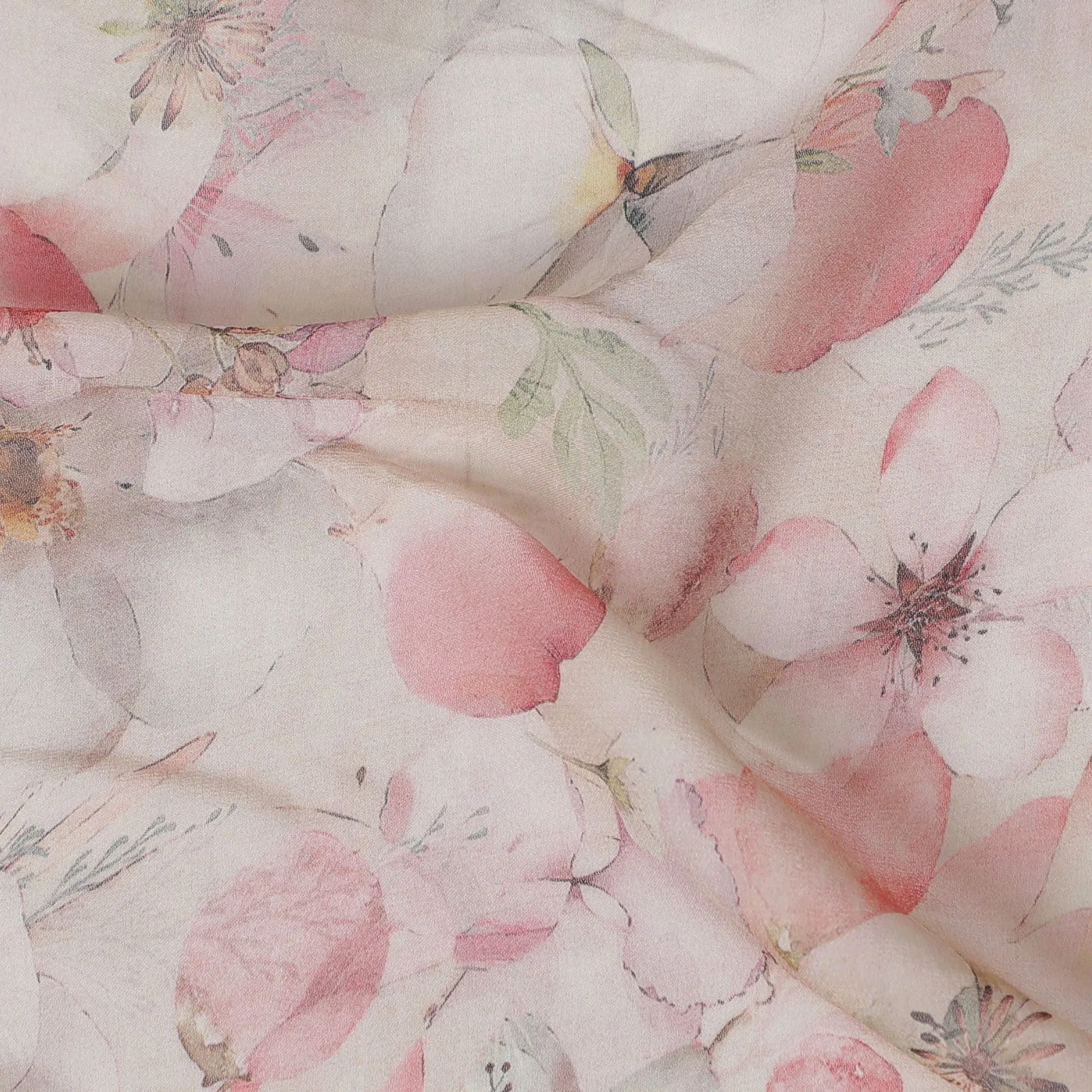 Romantic Pink Petal Viscose Crepe Fabric - 110cm Wide, Soft & Drapable, Purchase Online-D18099