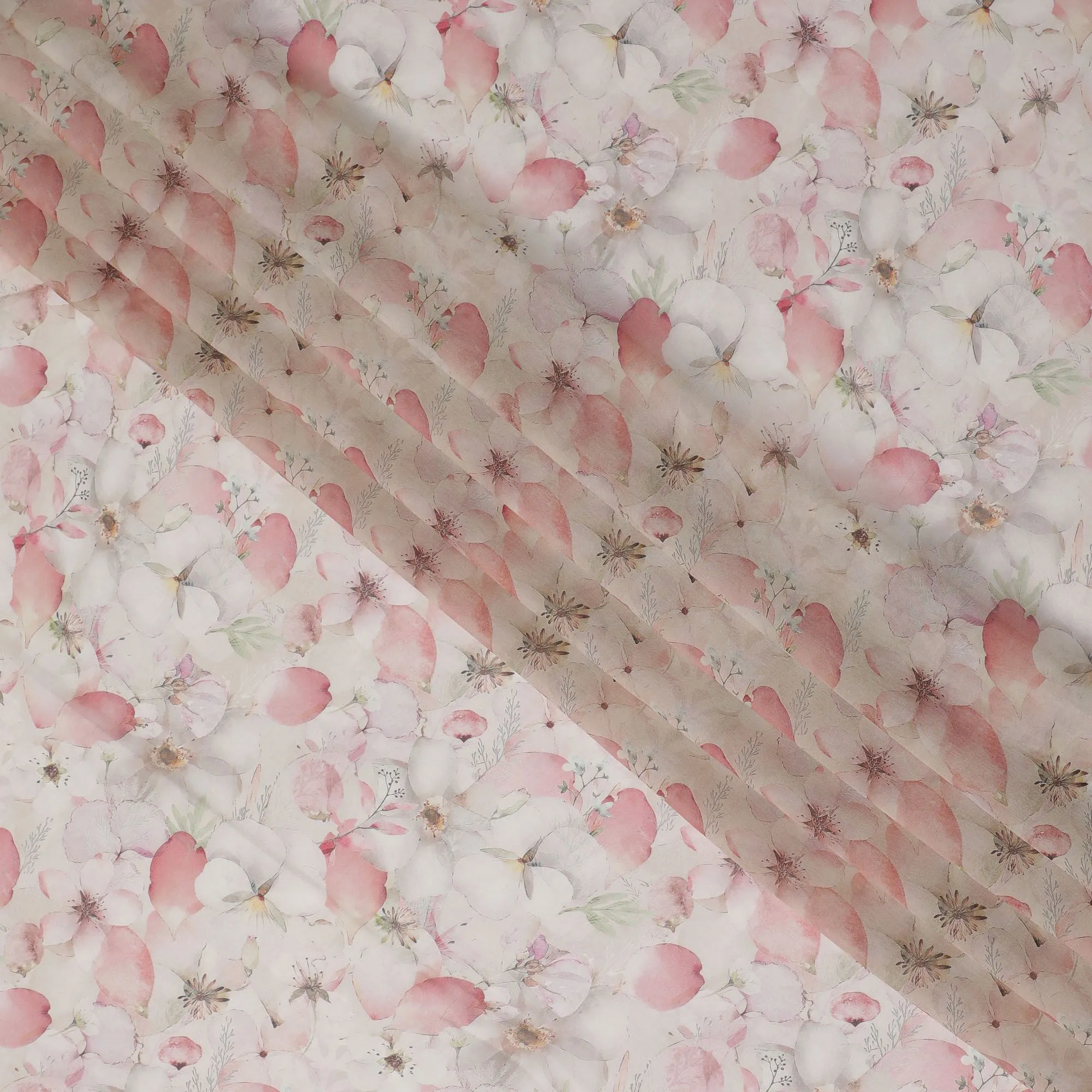 Romantic Pink Petal Viscose Crepe Fabric - 110cm Wide, Soft & Drapable, Purchase Online-D18099