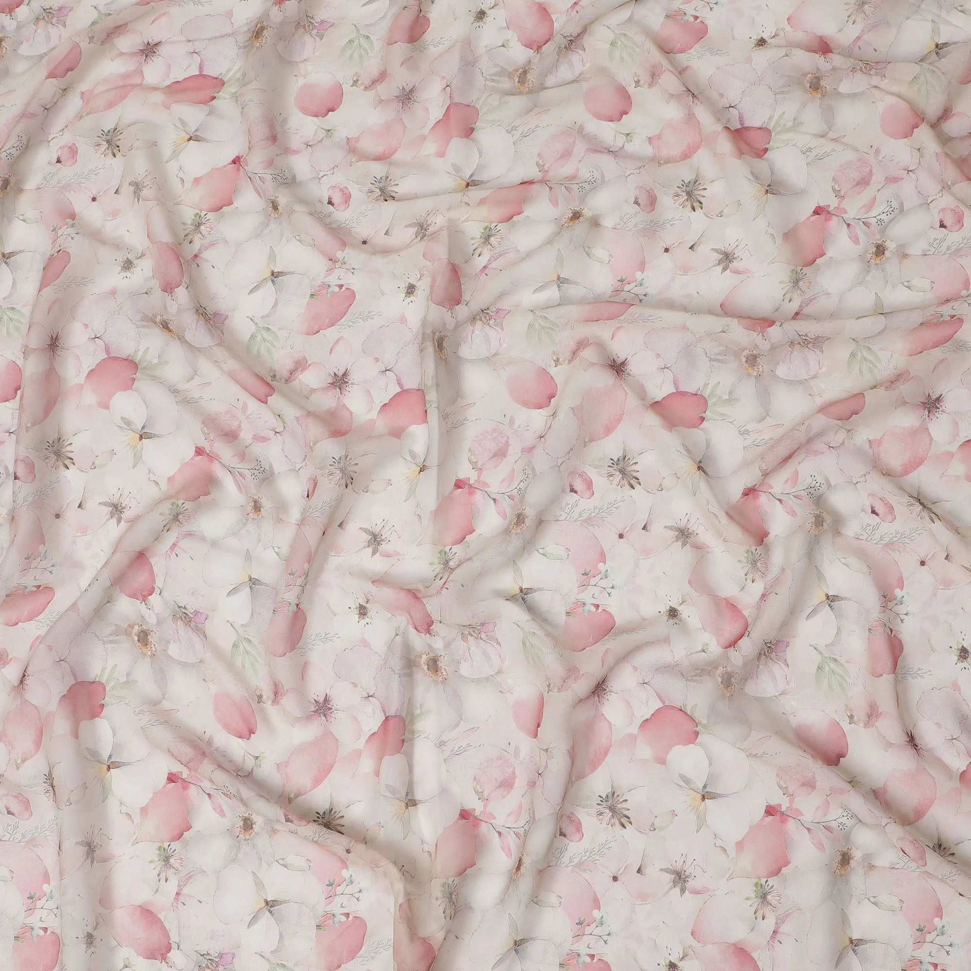 Romantic Pink Petal Viscose Crepe Fabric - 110cm Wide, Soft & Drapable, Purchase Online-D18099