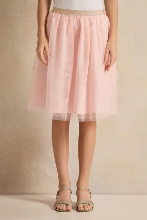 Senior Girls Pink Tulle Skirts With Florals