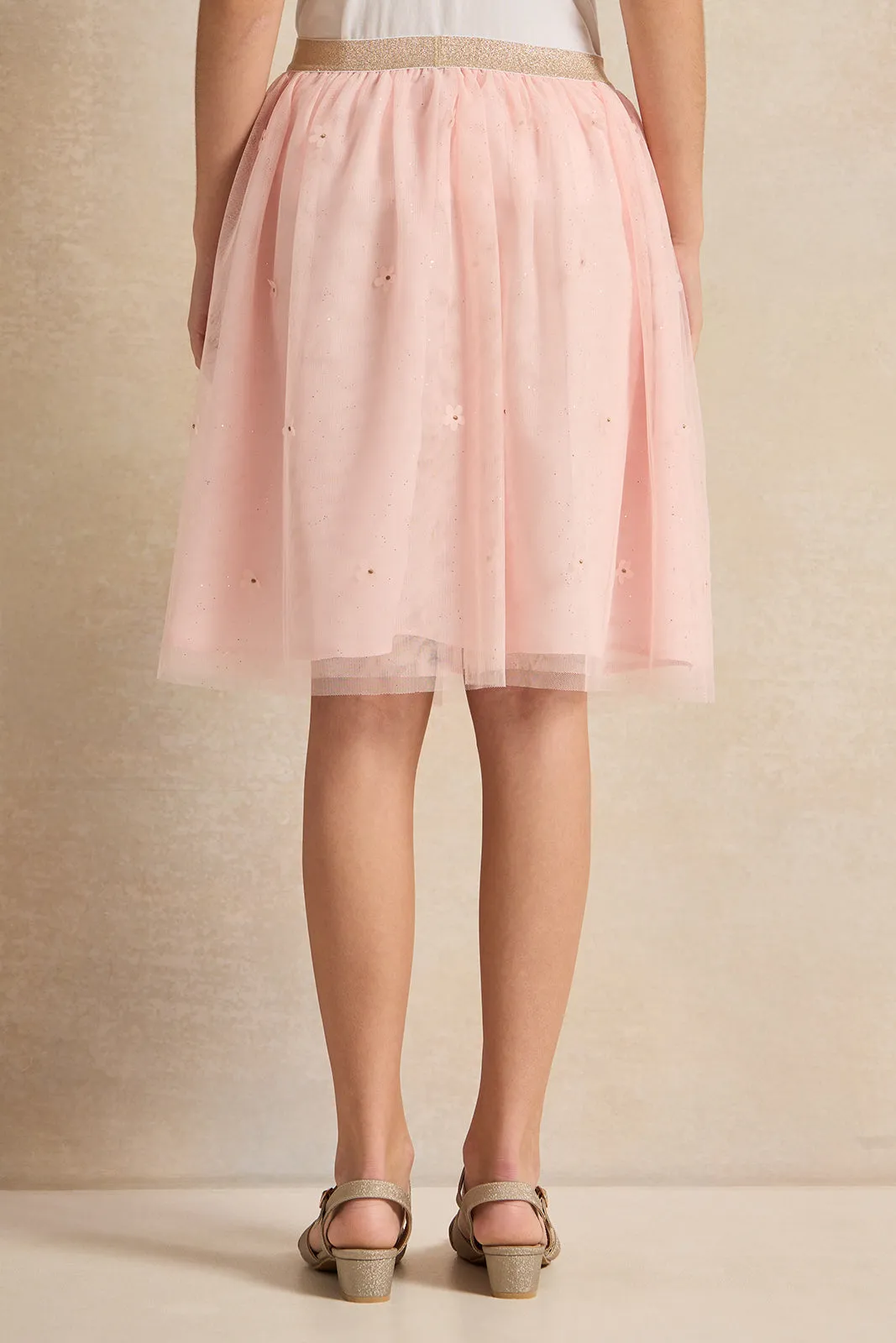 Senior Girls Pink Tulle Skirts With Florals