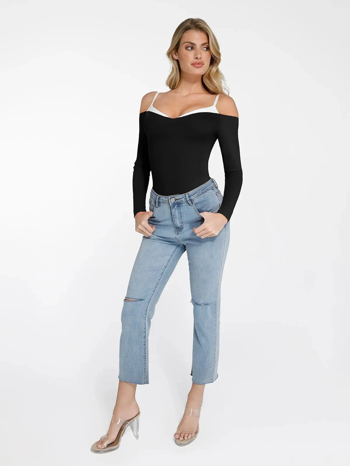 Shapewear Long Sleeve Cold Shoulder Tummy Control Bodysuit