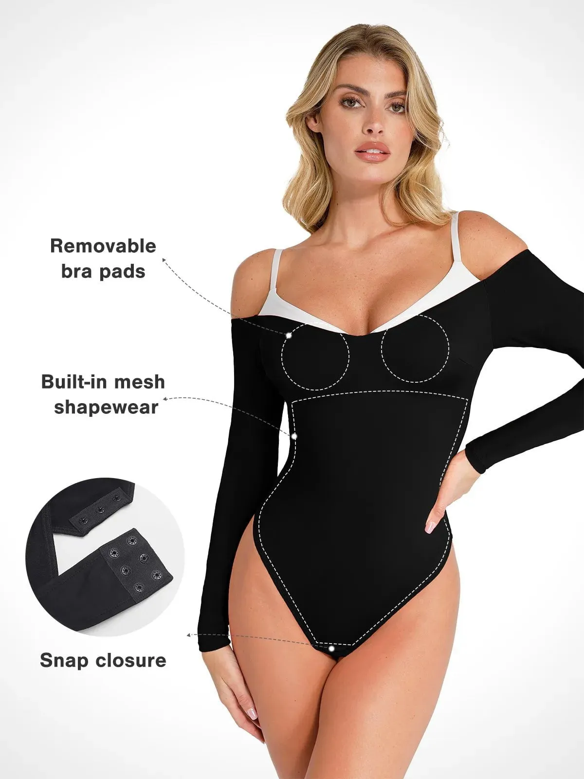 Shapewear Long Sleeve Cold Shoulder Tummy Control Bodysuit